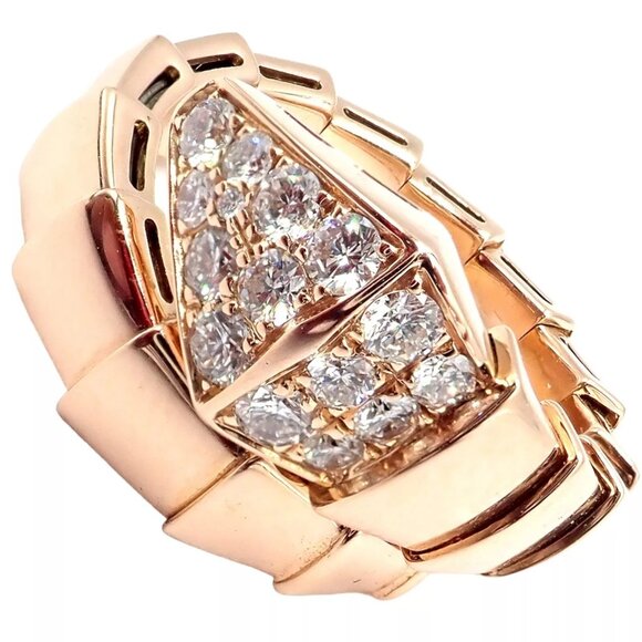 Authentic! Bulgari Bvlgari Serpenti Viper 18k Rose Gold Diamond Large Ring - Picture 11 of 12